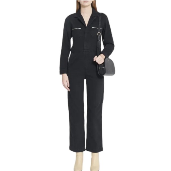 LEON & HARPEROhara Denim Jumpsuit Utility Overall Long Sleeve in Black
